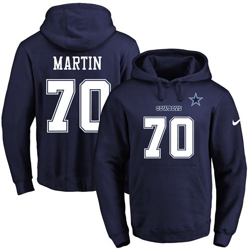 Nike Cowboys #70 Zack Martin Navy Blue Name & Number Pullover NFL Hoodie